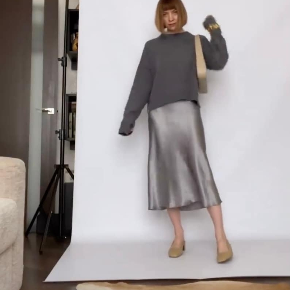 Silk Serenity Midi Silver Skirt